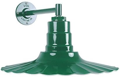Steel Lighting Co. Highland Park Barn Light | Outdoor Wall Mounted | 16 inch Radial Wave | 11 inch Straight Arm | Vintage Style Made in America | Green Exterior/White Interior