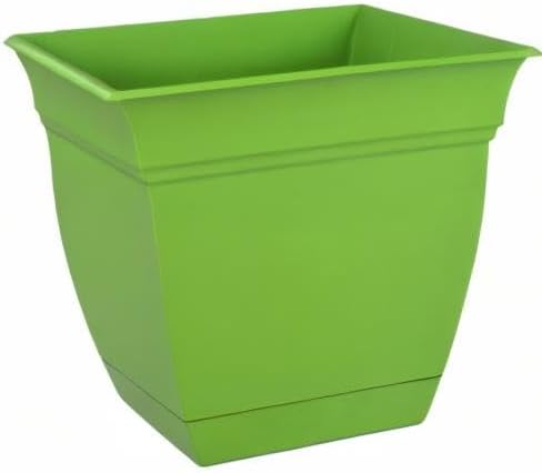 The HC Companies Eclipse Square Plastic Planter w/Attached Saucer - Outdoor & Indoor Plant Pot with Drainage Holes - Lightweight, UV-Resistant Plastic Pots for Plants (10" Peridot Green, Pack of 1)