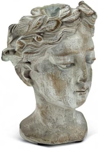 Abbott Collection Goddess Head Planter – Extra Small Cement Indoor and Outdoor Planter Pot – Grecian Woman Statue Head Planter for Flowers and Succulents (Grey, 6.5" Tall, 2.75" Opening)