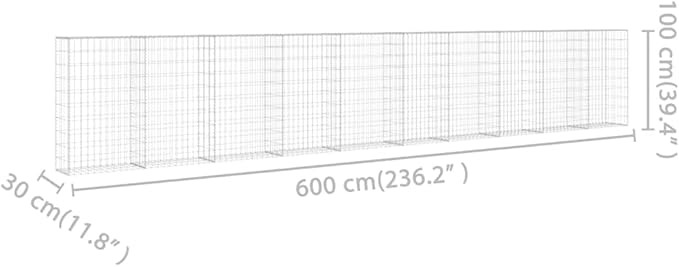 Galvanized Steel Gabion Wall with Covers, Gabion Mesh Wire Wall Panel Galvanized Steel Garden Stone Wire Basket Fencing Patio Decorative Fence, 236"x11.8"x39.4",-184