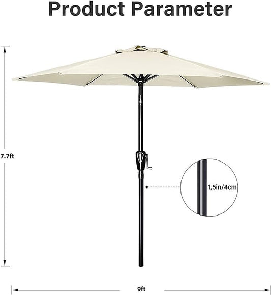 Simple Deluxe 2 Pack 9FT Outdoor Patio Umbrella Table Market Umbrella with Push Button Tilt and Crank, 8 Sturdy Ribs, UV Protection Waterproof for Garden, Lawn, Deck, Backyard, Pool, Creamy White