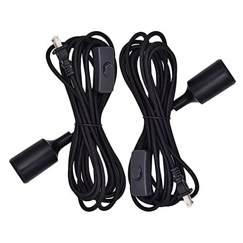 HESSION 2 Pack Plug-in Pendant Light, 16.4Ft Vintage Industrial Edison Light Socket Silica Gel E26/E27 Base, Black Round Hanging Pendant Light Cord, Hanging Lamp Extension Cable with On/Off Switch