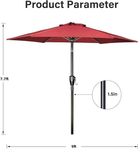 Simple Deluxe 2 Pack 9FT Outdoor Patio Umbrella Table Market Umbrella with Push Button Tilt and Crank, 8 Sturdy Ribs, UV Protection Waterproof for Garden, Lawn, Deck, Backyard, Pool, Red