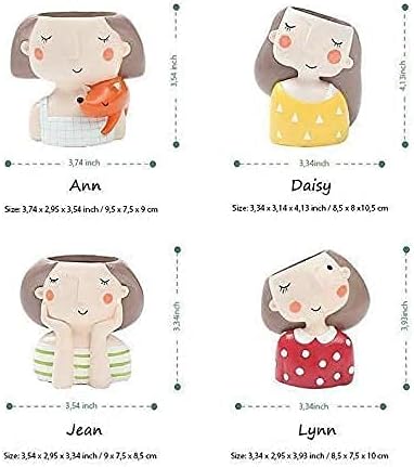 Resin Planter Combo Pack of 4 Dreaming Yellow Girl Design,Polka Red Dress Girl,Thinking Girl, Girl W/ Squirrel Succulent Pot Home & Garden Decor