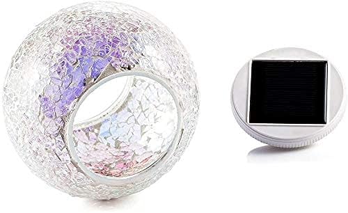 Waterproof Color Changing Table Lamp, Solar Powered Mosaic Glass Ball LED Garden Lawn Night Light Lamps, Party Lights for Home,Yard, Indoor,Outdoor Decoration Lights (Silver)