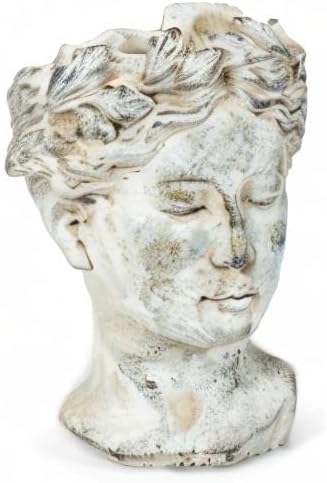 Abbott Collection Goddess Head Planter – Small Cement Indoor and Outdoor Planter Pot – Grecian Woman Statue Head Planter for Flowers and Succulents (Grey, 8.5" Tall, 3.5" Opening)