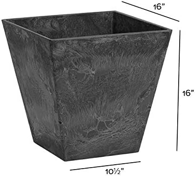 Root & Vessel, Black, 35168 Ella Square Planter, Black, 16-Inch