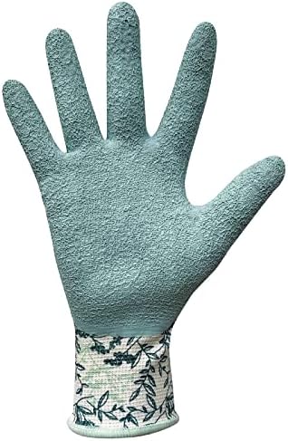 Digz Long Cuff Stretch Knit Garden Gloves with Full Finger Latex Coating | Color: Greenery Pattern | Size: Small