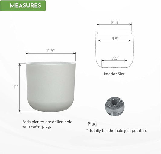 11" H Plastic Cylinder Plant Pots, Flower pot for Indoor Plants with Drainage Holes and Plug, Outdoor Garden Planters, Weather-Resistant and UV-Resistant, Modern Decorative for Home, Chalk Beige