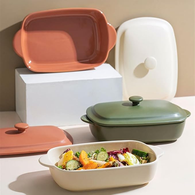Ceramic Casserole Dish with Lid,33oz Covered Rectangular Baking Dish with Lid,Deep Casserole Cookware Bakeware,Oven Safe and Dishwash Safe