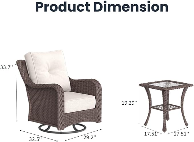 6 Pieces Outdoor Patio Furniture Sets with Rocking Swivel Chairs with 6-inch Thick Cushion and Side Table for Deck Lawn