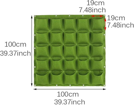WFIST Vertical Hanging Planter Bag, Breathable Felt Wall Garden Planter with Metal Grommets, Indoor/Outdoor Space-Saving Herb & Flower Growing Pouch (25-Pocket)