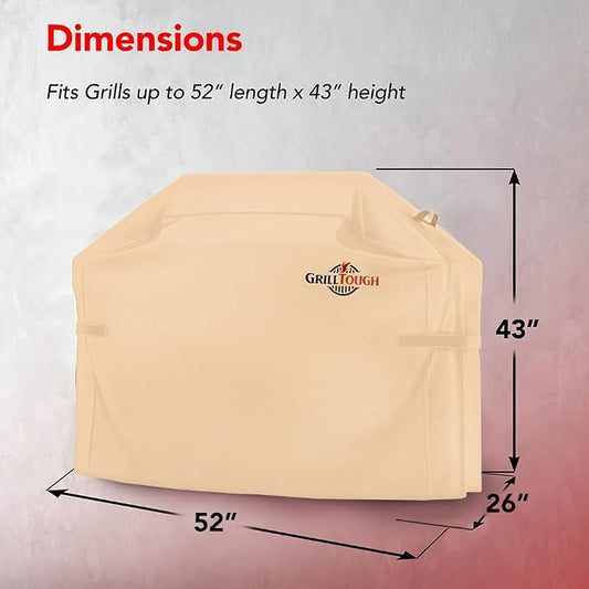 GrillTough Heavy Duty BBQ Grill Cover for Outdoor Grill, 52 Inch – Waterproof, Weather Resistant, UV & Fade Resistant with Adjustable Straps – Gas Grill Cover for Weber, Genesis, Charbroil, etc. Tan