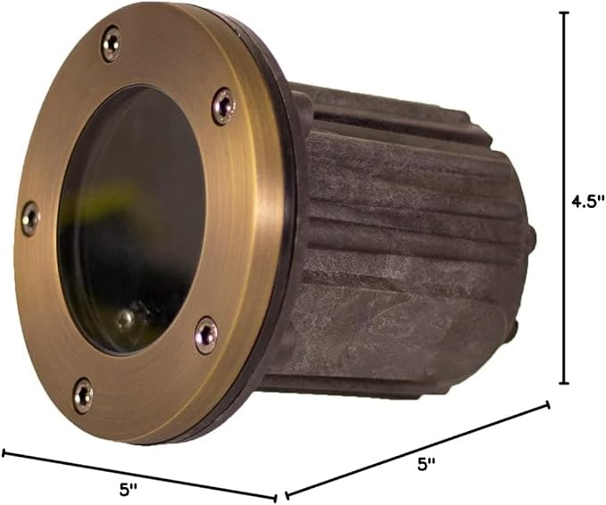 12V Brass In-Ground Well Light (Open Top) with 5W 2700K Warm White MR16 LED Bulb & PVC Sleeve for Low Voltage Landscape Lighting of Outdoor Pathway, Garden, Shrubs, Columns or Trees