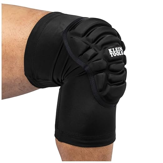 Klein Tools 60592 Knee Pads, Lightweight Padded Knee Sleeves, Breathable Mesh Back, Elastic Cuff with Slip-Resistant Silicone, Black, L/XL