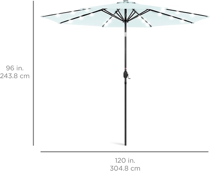 Best Choice Products 10ft Solar Polyester LED Lighted Patio Umbrella w/Tilt Adjustment and UV-Resistant Fabric - Baby Blue