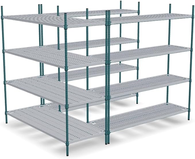 NSF 5' x 7' Walk-in 4-Tier Shelving Unit Kit with Drop Mat Shelf Liner, Commercial Storage Rack Unit, Organizer Shelves System Kit, Heavy Duty Racking for Storage, Shelving Kits (Green Epoxy)