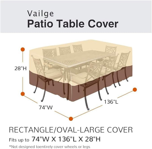 Vailge Waterproof Patio Furniture Set Cover with Padded Handles, Patio/Outdoor Table Cover, Patio/Outdoor Dining Rectangular Table Chairs Cover