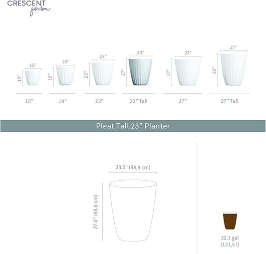 Crescent Garden Pleat Modern Decorative Planter, Indoor/Outdoor Pot, Resin Plant Pot with Drain Hole - 23" W x 23" H (Bark)