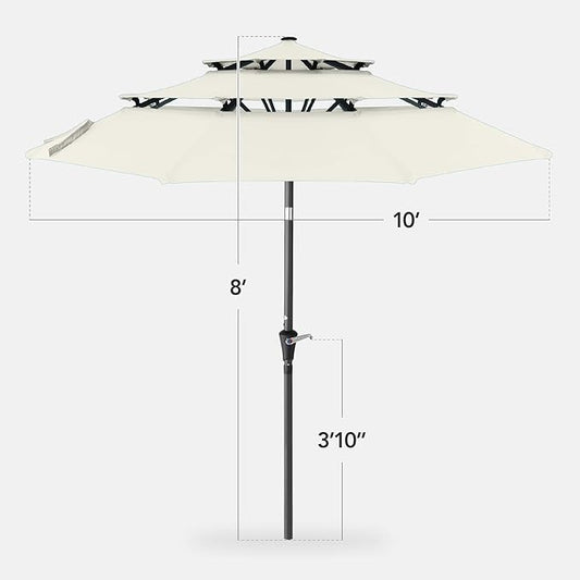 Best Choice Products 10ft 3-Tier Market Patio Umbrella, Outdoor Sun Shade with Tilt, Crank Lift, 8 Ribs for Backyard, Deck, Poolside – Ivory
