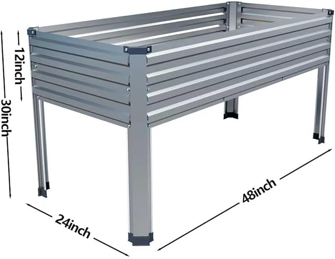 DIIYIV Galvanized Raised Garden Bed with Legs,48×24×30in Elevated Planter Box for Backyard,Outdoor Garden, Patio, Balcony, 350lb Capacity,Silver