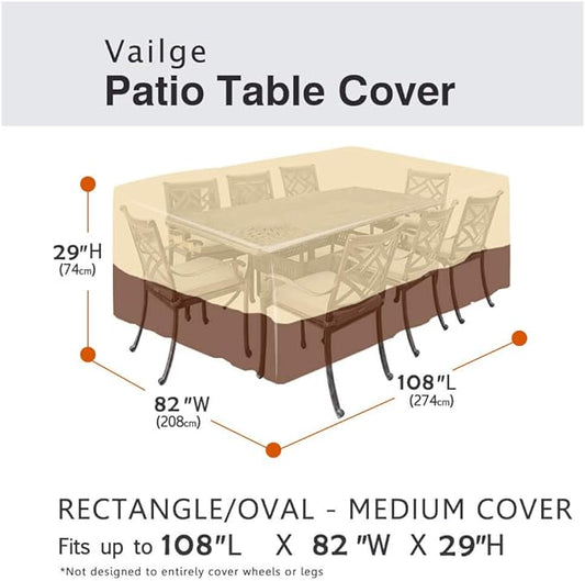 Vailge Waterproof Patio Furniture Set Cover with Padded Handles, Patio/Outdoor Table Cover, Patio/Outdoor Dining Rectangular Table Chairs Cover Medium