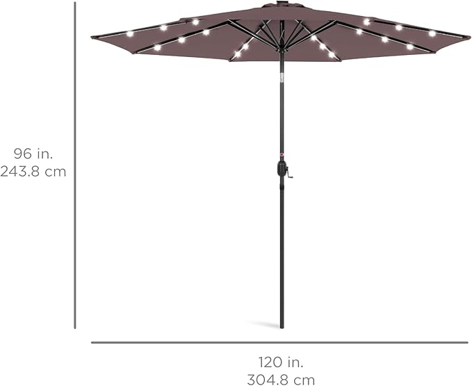 Best Choice Products 10ft Solar Polyester LED Lighted Patio Umbrella w/Tilt Adjustment and UV-Resistant Fabric - Deep Taupe
