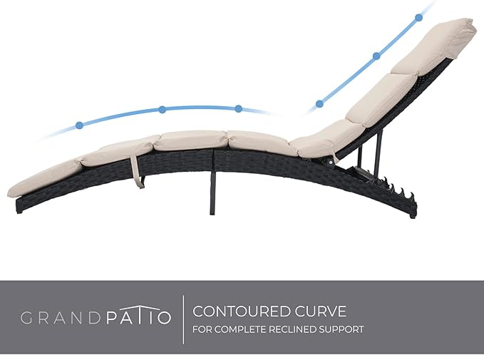 Grand patio Outdoor Lounge Chairs 2 Pieces Patio Wicker Aluminum 4-Position Reclining Folding Chaise Lounge with Cushions for Poolside Beige