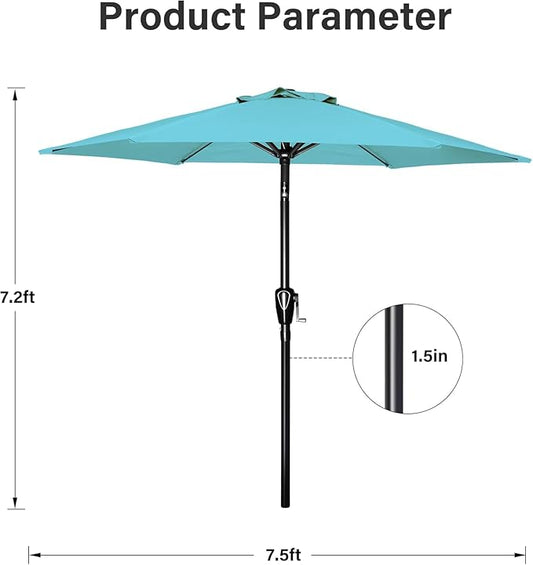 Simple Deluxe 7.5ft Patio Umbrella Outdoor Table Market Yard Umbrella with Push Button Tilt/Crank, 6 Sturdy Ribs for Garden, Deck, Backyard, Pool, Turquoise