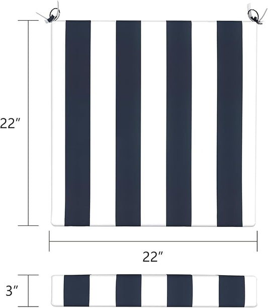 LVTXIII Outdoor Chair Cushions, Water Repellent Patio Furniture Cushions Outdoor Chair Pads with Ties for Dining Chairs and Garden Furniture, 22"x22"x3" Set of 2, Cabana Navy