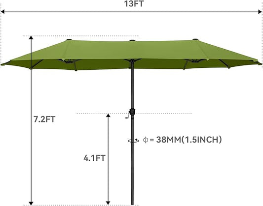 GREEN PARTY 13ft Rectangle Patio Umbrella, Double Sided Outdoor Table Umbrella with Crank & 1.5" Pole, Large Market Umbrella for Poolside Garden Deck Backyard, Lime