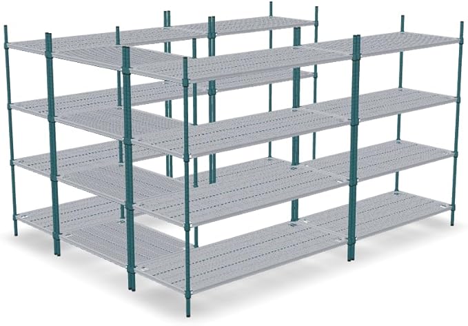 NSF 7' x 9' Walk-in 4-Tier Shelving Unit Kit with Drop Mat Shelf Liner, Commercial Storage Rack Unit, Organizer Shelves System Kit, Heavy Duty Racking for Storage, Shelving Kits (Green Epoxy)