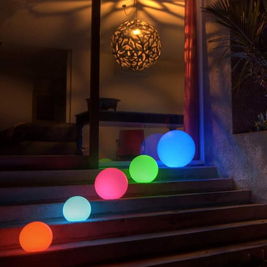 Mr.Go 8-inch LED Ball Light and 12-inch LED Globe Light Bundle, Rechargeable, Remote Control, Dimmable 16 RGB Colors 4 Modes, Waterproof, Great as Night Light Mood Lamp Ambient Lighting Decorations