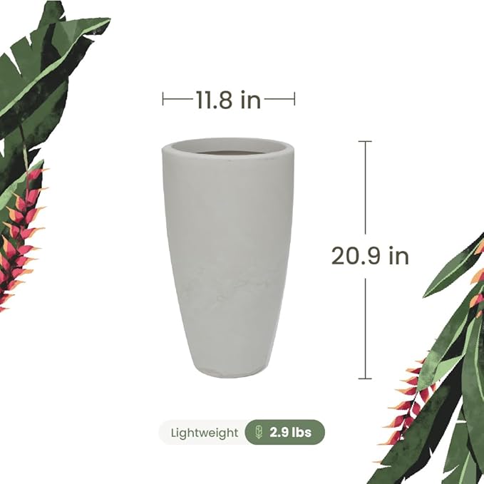 20.9" Tall Planter | Eco-Friendly, Durable, Lightweight | Indoor/Outdoor Use, All-Weather, Contemporary Design by Brazilian Artisans - White