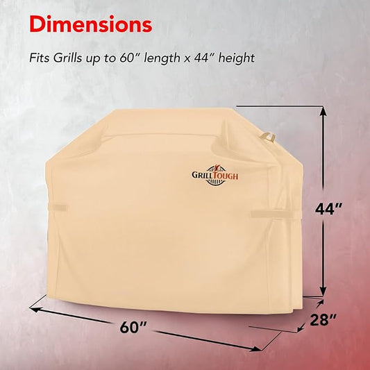 GrillTough Heavy Duty BBQ Grill Cover for Outdoor Grill, 60 Inch – Waterproof, Weather Resistant, UV & Fade Resistant with Adjustable Straps – Gas Grill Cover for Weber, Genesis, Charbroil, etc. Tan