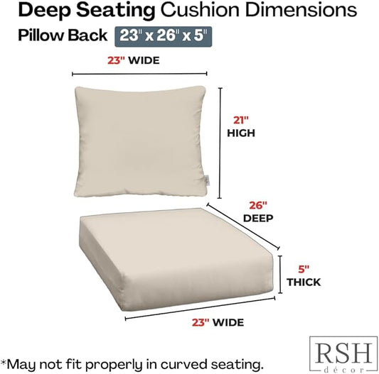 RSH DECOR: Deep Seating Cushion with Pillow Back | 23” x 26” Seat | All-Weather Spun Fabric | Water and Fade-Resistant | Outdoor Chair Cushion Set for Patio Furniture | Black & White Aztec
