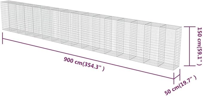 Galvanized Steel Gabion Wall with Covers, Gabion Mesh Wire Wall Panel Galvanized Steel Garden Stone Wire Basket Fencing Patio Decorative Fence, 354"x19.7"x59",-188