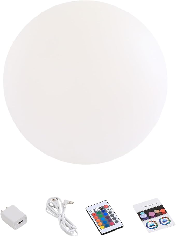 16-inch LED Light Ball, Round LED Night Light with Remote, Rechargeable Globe Lights with 4 Modes & 16 RGB Color Changing, Waterproof Glowing Globe Light for Party Decor
