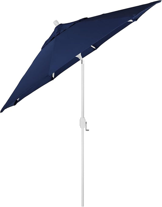 California Umbrella 5-Year-Non-Fading, 9Ft Premium Patio Umbrella, Hand-Crank, Button-Tilt, White Frame, Solution Dyed Navy Fabric