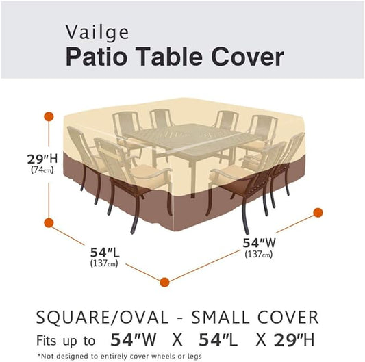 Vailge Waterproof Patio Furniture Set Cover with Padded Handles, Patio/Outdoor Table Cover, Patio/Outdoor Dining Square Table Chairs Cover(Small,Beige & Brown)