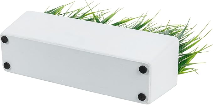 MyGift 14 Inch Artificial Green Grass Plant in Modern White Concrete Planter Window Box, Tabletop Faux Greenery in Decorative Rectangular Cement Container