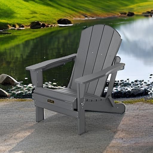 SERWALL Folding Adirondack Chair for Patio Garden Outdoors Fire Pit- (Folding Gray)