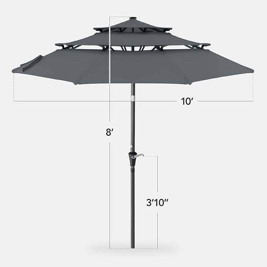 Best Choice Products 10ft 3-Tier Market Patio Umbrella, Outdoor Sun Shade with Tilt, Crank Lift, 8 Ribs for Backyard, Deck, Poolside – Slate