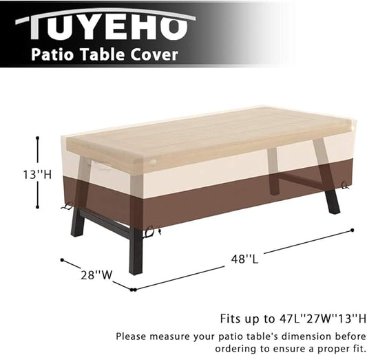 Tuyeho Patio Furniture Cover 48 x 28 x 13 inch, Durable Heavy Duty Oxford Fabric Outdoor Rectangular Table Cover , Waterproof & Weather Resistant for Your Coffee Table and Chairs (Beige & Brown)