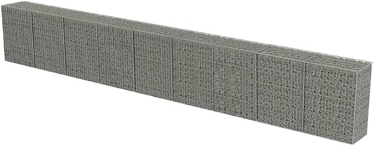 Galvanized Steel Gabion Wall with Covers, Gabion Mesh Wire Wall Panel Galvanized Steel Garden Stone Wire Basket Fencing Patio Decorative Fence, 354"x19.7"x39.4",-187