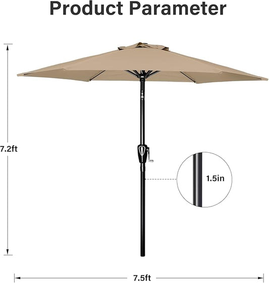 Simple Deluxe 7.5ft Patio Umbrella Outdoor Table Market Yard Umbrella with Push Button Tilt/Crank, 6 Sturdy Ribs for Garden, Deck, Backyard, Pool, Tan