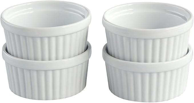Cinf Porcelain Ramekins 6 oz Pudding Cup Baking Cup Bowls Dishes, Set of 4,Souffle Cups Dishes, Dipping Sauce,Creme Brulee, Custard Cups, Desserts, Oven, Microwave, Freezer and Dishwasher Safe