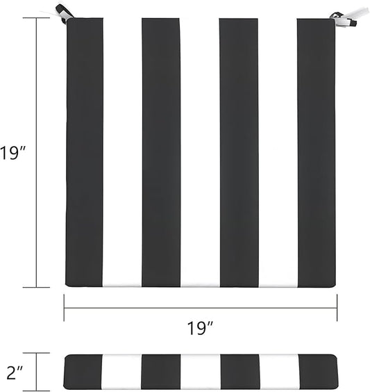 LVTXIII Outdoor Chair Cushions 19"x19"x2" Pack of 2, Water-Repellent Square Corner Memory Foam Seat Cushions with Ties for Garden Patio Furniture,Cabana Black