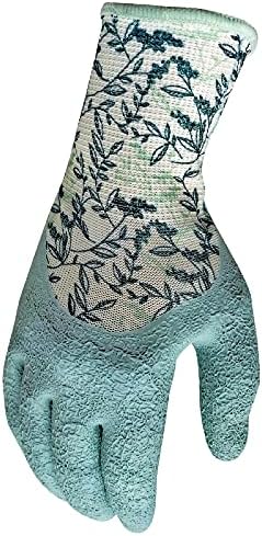 Digz Long Cuff Stretch Knit Garden Gloves with Full Finger Latex Coating | Color: Greenery Pattern | Size: Small