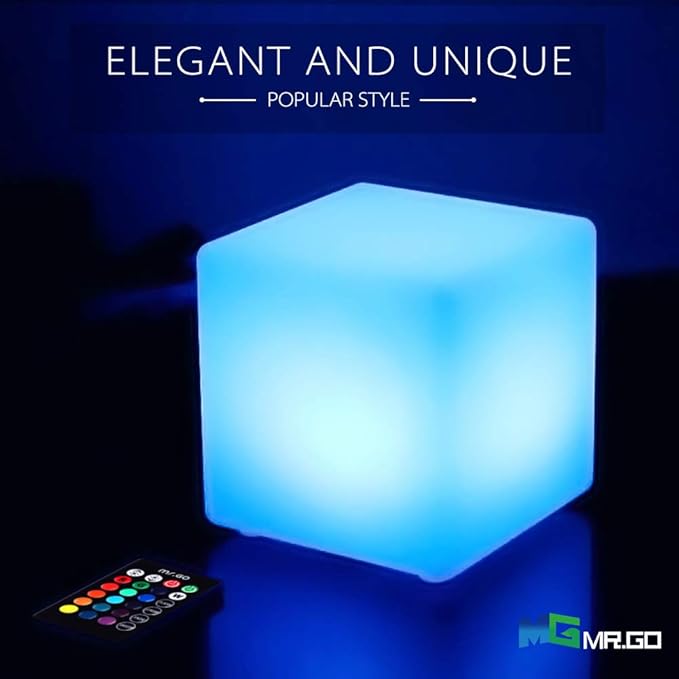 Mr.Go 10-inch LED Ball Light and 8-inch LED Cube Light Bundle, Rechargeable, Remote Control, Dimmable 16 RGB Colors 4 Modes, Waterproof, Great as Night Light Mood Lamp Ambient Lighting Decorations